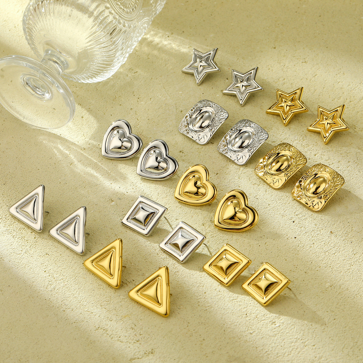 Light Extravagant Love Heart Geometric Abstract Square Titanium Steel Earrings Back Shaped Five Pointed Star High Grade Stainless Steel Earrings - Wanita Store