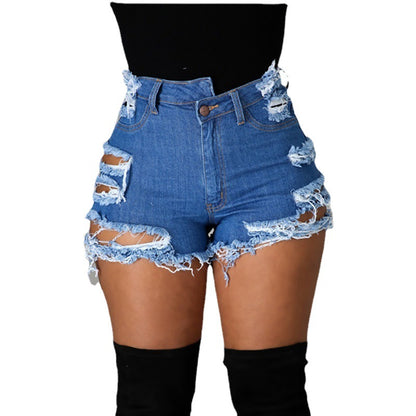 Jeans Women Summer Trendy High Waist Ripped Fringe Shorts - Wanita Store