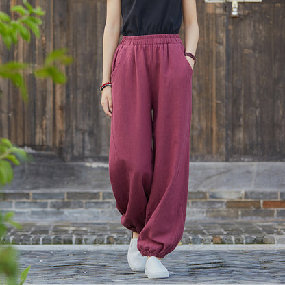 Spring Summer Cotton Linen Women Clothing Retro Stone Washed Ramie Bamboo Section Casual Trousers Women Cotton Linen Knickerbockers Yoga Pants - Wanita Store