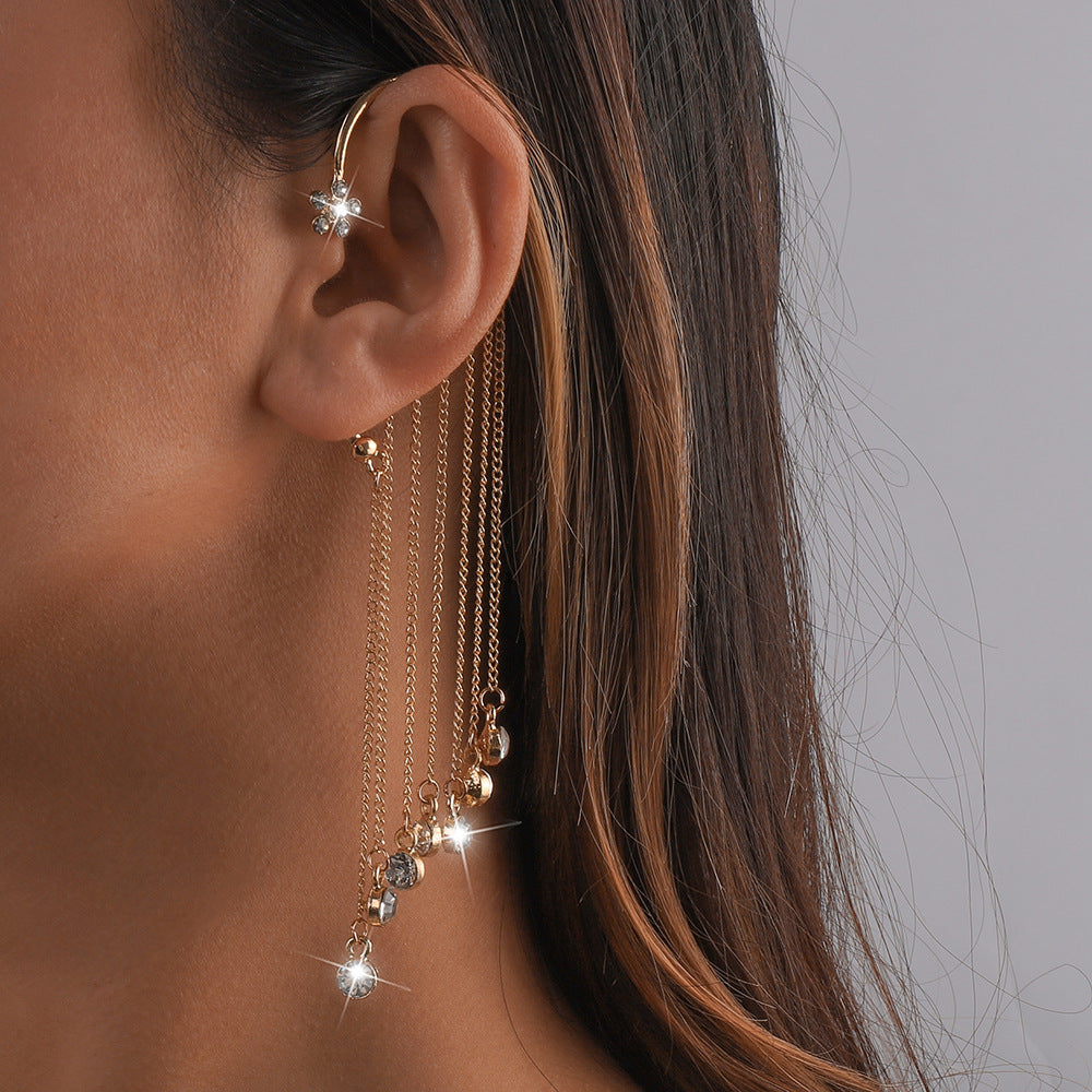 Creative Tassel Earrings Refined Rhinestone Alloy Ear Hanging Personality Ear Trim for Women - Wanita Store
