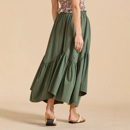 Women Wave Lace up Adjustable Skirt High Waist Elastic Large Swing Skirt Retro Long Skirt - Wanita Store