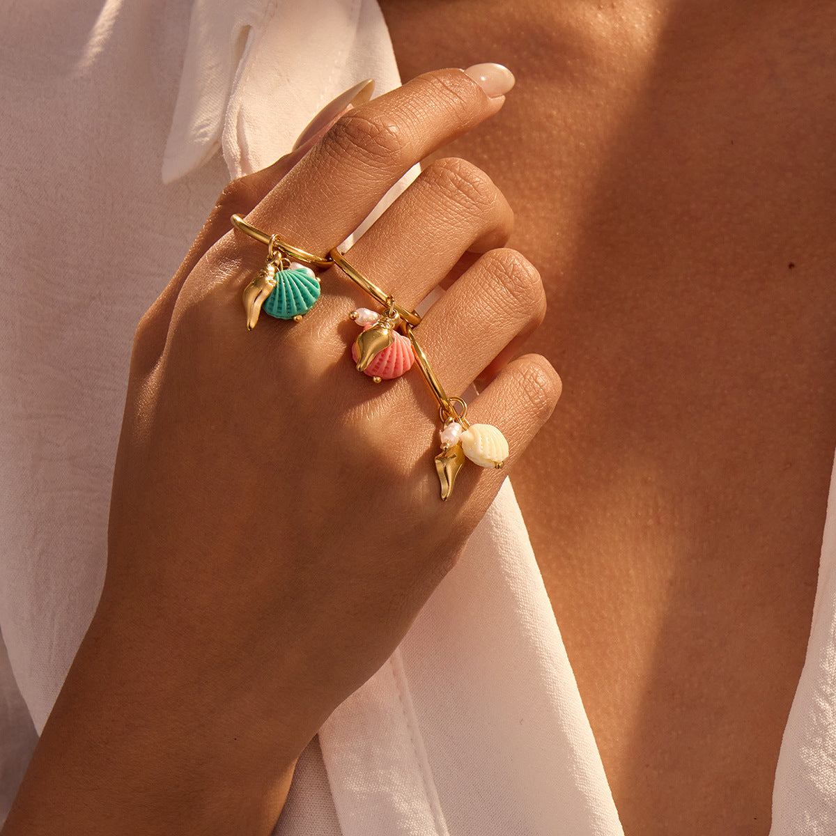 Ocean Bohemian Design Ring Index Finger Ring Niche Shell Stainless Steel Ring - Wanita Store