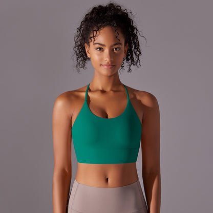 Nude Feel Halter Yoga Bra Women Triangle Beauty Back Exercise Vest Push up Sports Bra Yoga Clothing Top - Wanita Store