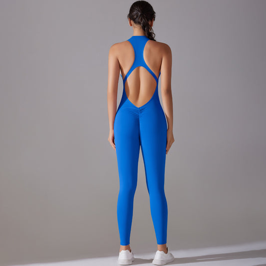 Shaping One Piece Zipper Yoga Clothes One Piece Belly Contracting Close Fitting Hollow Out Cutout Sports Back Shaping Jumpsuit Yoga Pants