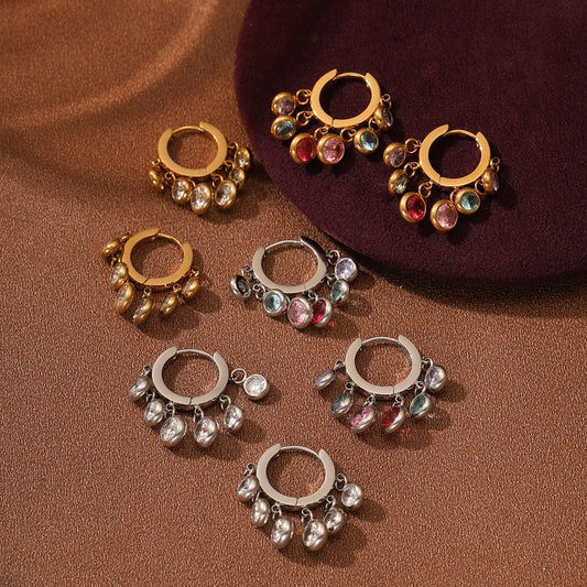 18K Vacuum Gold Plated round Diamond Stainless Steel Earrings for Women Affordable Luxury Colorful Crystals Titanium Steel Earrings Women - Wanita Store