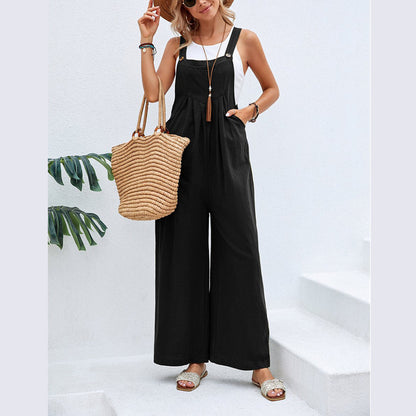 Women Clothing Popular Solid Color Casual Suspender Trousers - Wanita Store
