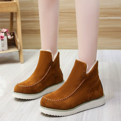Women Boots Winter Ladies Platform Cotton Padded Boots Solid Color Slip on Warm Booties - Wanita Store