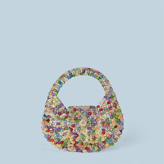 Autumn Winter Light Luxury Advanced Texture Handmade Beaded Mini Beads Bag Shiny Crystal Portable Cocktail Bag