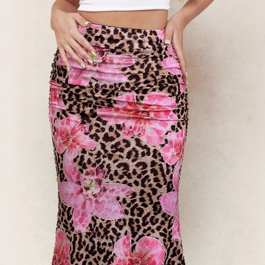 Women Summer Leopard Print Sexy Slim Maxi Skirt