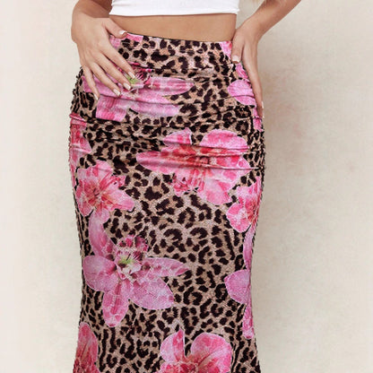 Women Summer Leopard Print Sexy Slim Maxi Skirt - Wanita Store