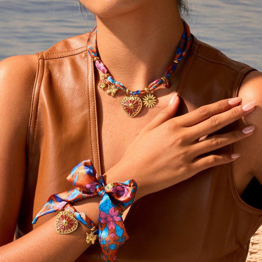 Elegant Colorful Scarf Series Stainless Steel Embellished Heart-Shaped Gorgeous Vacation Hand Jewelry - Wanita Store
