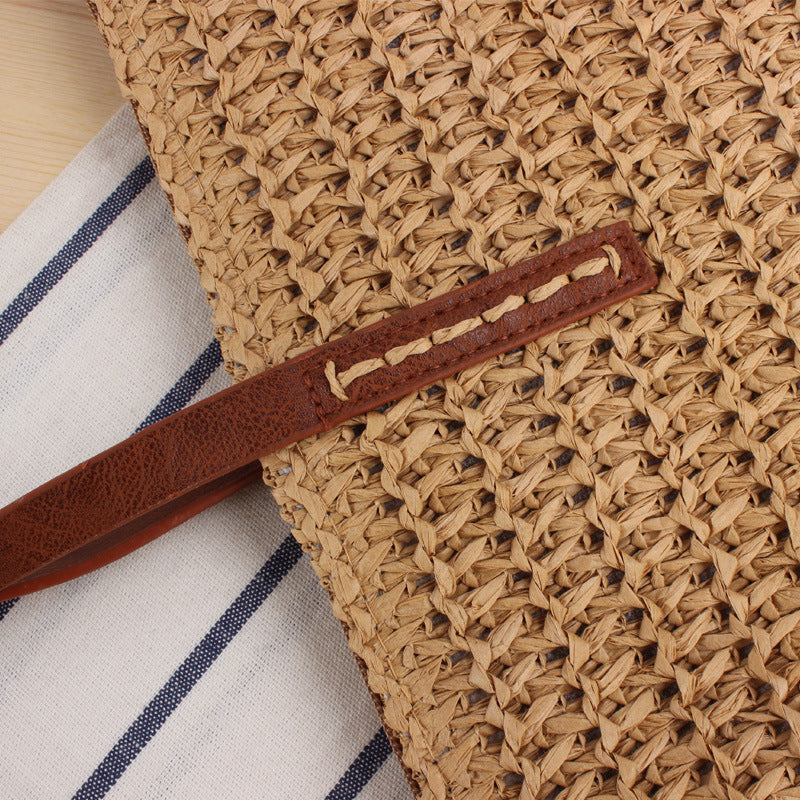 Solid Color Simple Shoulder Straw Bag Japanese Korean Woven Bag Daily Office Casual Vacation Women Bag