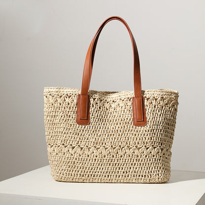 Woven Bag Women Straw Bag Elegant One Shoulder Straw Bag Portable Large Capacity Rattan Weave Bag Same Vacation Beach Bag - Wanita Store