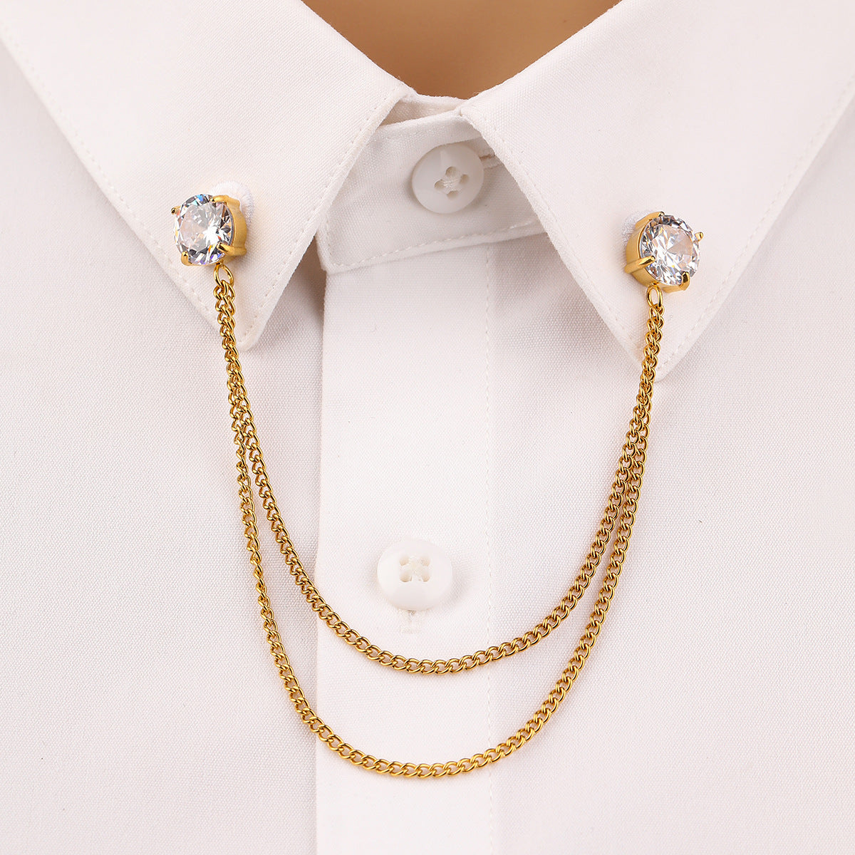 Arrival Square Zircon Stainless Steel Collar Pin High Grade Shirt Neckline Decorative Jewelry - Wanita Store
