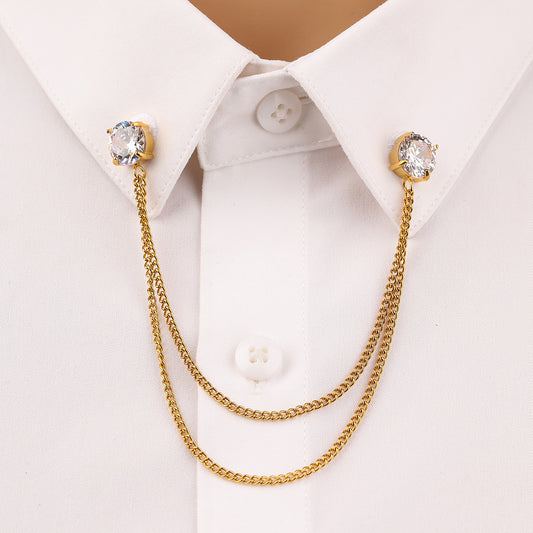 Arrival Square Zircon Stainless Steel Collar Pin High Grade Shirt Neckline Decorative Jewelry - Wanita Store