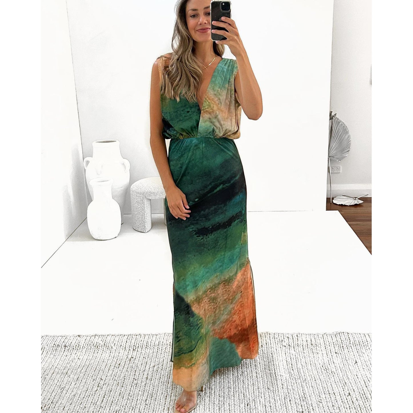 Enter Spring Summer Sexy Backless Slit Dress Loose Vacation Women Clothing Dress
