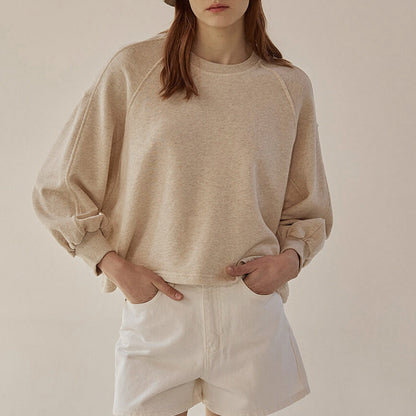 Autumn Winter Hoodie Loose Short Lantern Sleeve Stitching Pure Cotton French Casual Pullover Women Clothing - Wanita Store