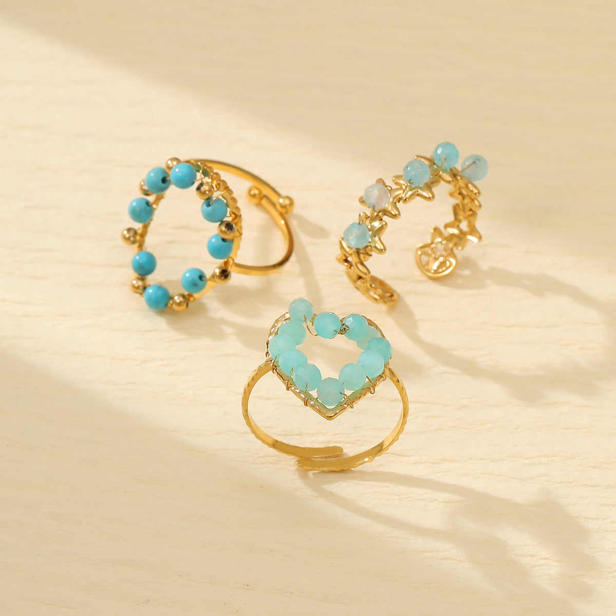 Blue Natural Stone Love Design Titanium Steel Ring Women Arrival Minority High Grade Stainless Steel Ring - Wanita Store