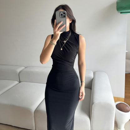 Summer Solid Color Split High Waist Slim Sexy Sleeveless Long Women Clothing Dress - Wanita Store