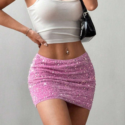 Sequin Flannel Skirt Sexy Hip Skirt for Women - Wanita Store