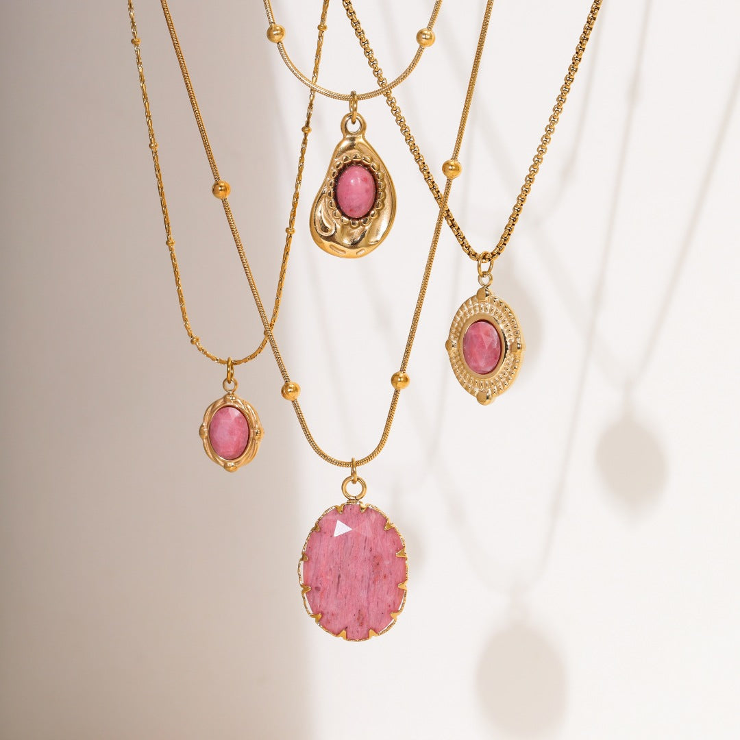 Arrival Rhodochrosite 18K Gold Titanium Steel Necklace for Women Affordable Luxury All Match High Sense Stainless Steel Embellished Accessories - Wanita Store