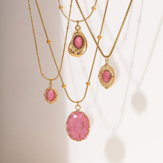 Arrival Rhodochrosite 18K Gold Titanium Steel Necklace for Women Affordable Luxury All Match High Sense Stainless Steel Embellished Accessories - Wanita Store