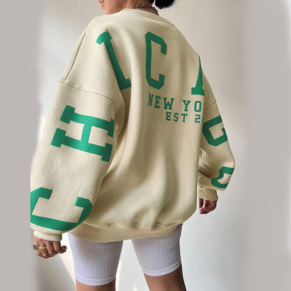 Knitted Women Letter Graphic Printed Loose Top Winter Casual All Matching Hoodie - Wanita Store