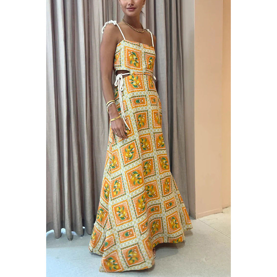 Spring Summer Drawstring Lace up Casual Dress Loose Vacation Women Clothing Dress