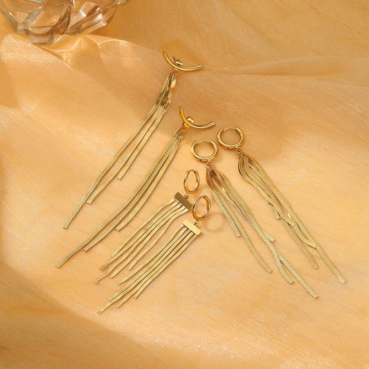 Simple Long Tassel Titanium Steel Earrings Arrival 18K Gold Light Luxury High Grade Stainless Steel Eardrop Earrings - Wanita Store
