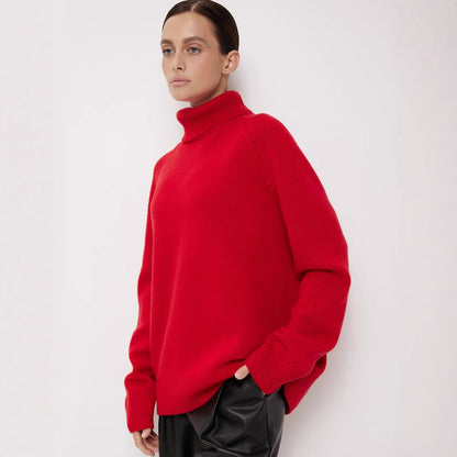 Wool Turtleneck Sweater Autumn Winter Loose Pullover Sweater Thermal Knitting Sweater for Women - Wanita Store