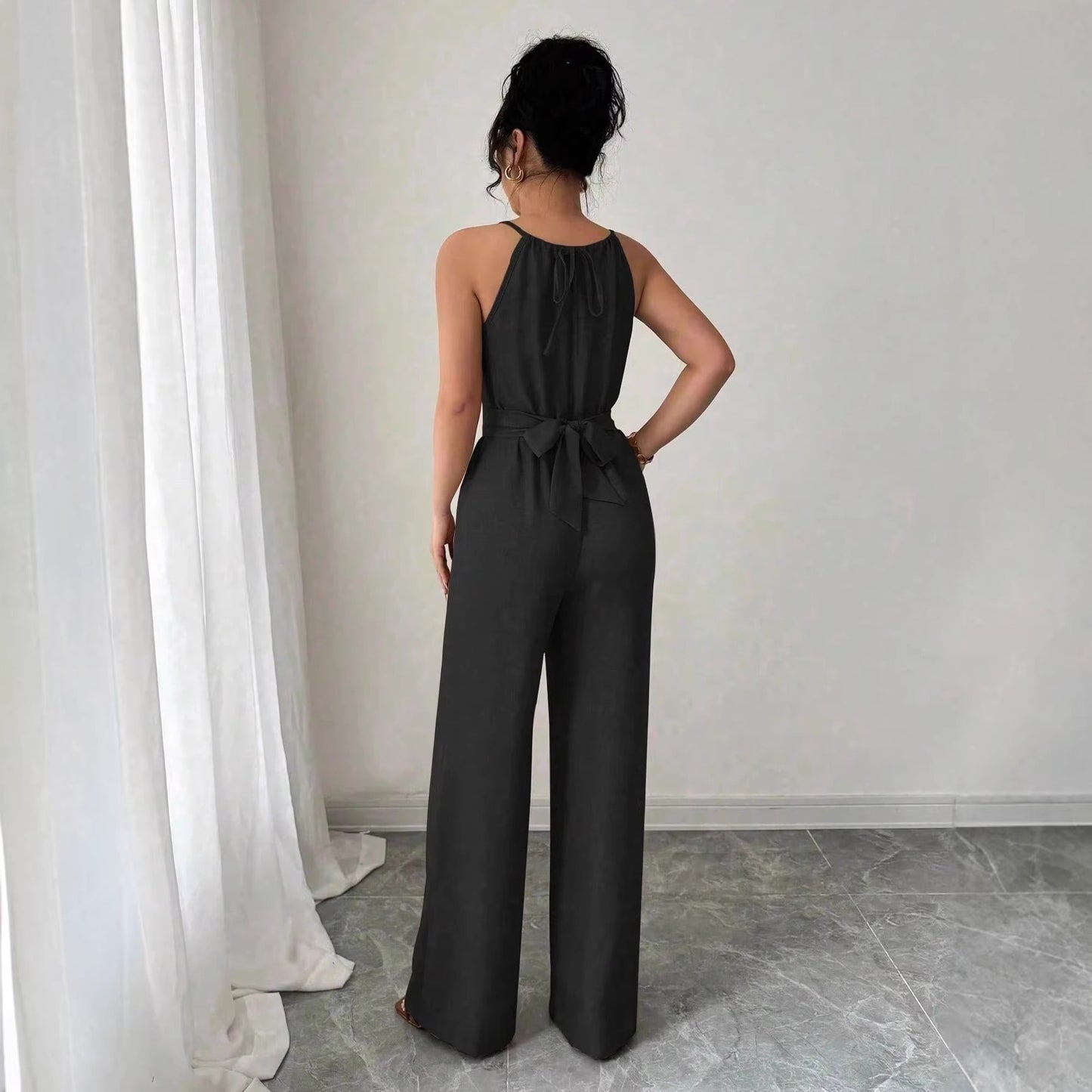 Halter Jumpsuit Waist Tight Drape Office Jumpsuit