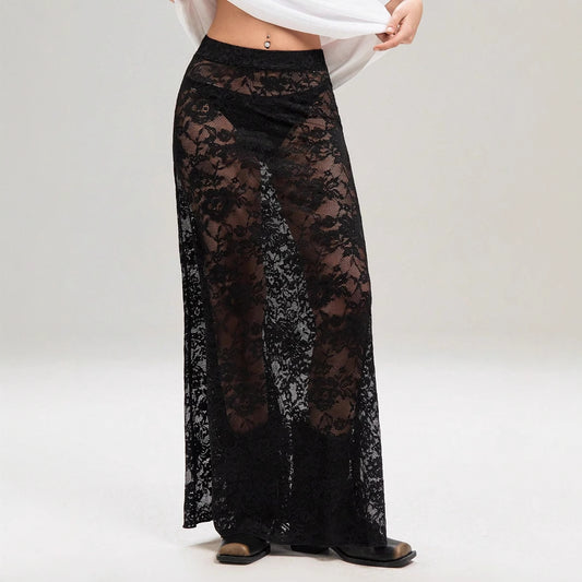 Summer Women Clothing Solid Color Slim Sheath Street High Waist Lace Skirt
