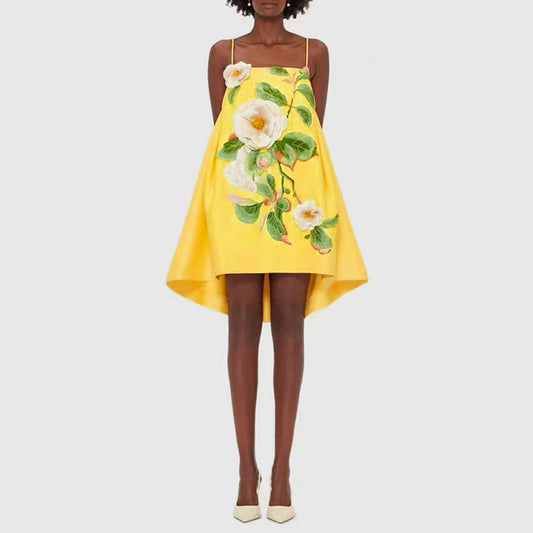 Chinese Retro Peony Embroidered Floral Suspender Slimming Short Women Clothing Loose Slimming Dress