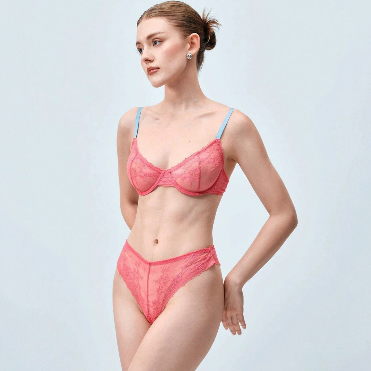 Sexy Underwear Lace Jacquard Steel Ring Gathering Bra Sexy See through Panties Set