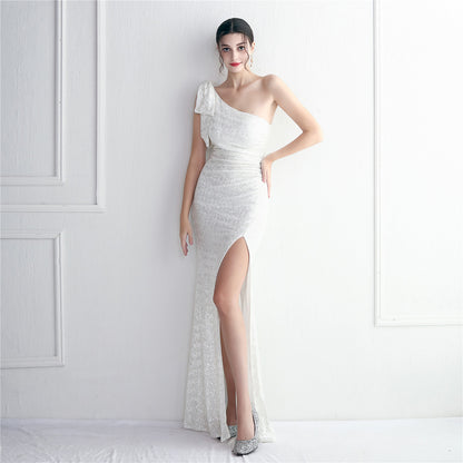 Craft Sequined Toast Clothing Long One Shoulder Appreciation Dinner Slim Fit Fishtail Wedding Socialite - Wanita Store