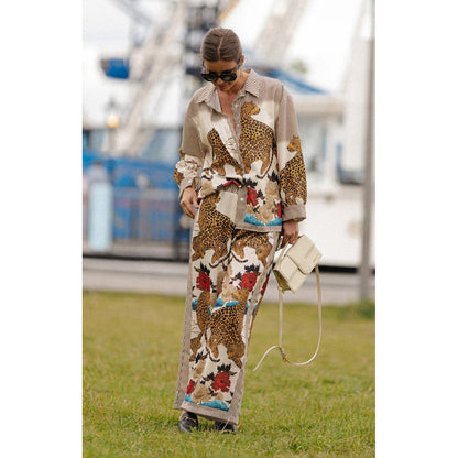 Autumn Winter Long Sleeved Casual Vacation Two Piece Set Loose Printed Pocket Solid Suit - Wanita Store