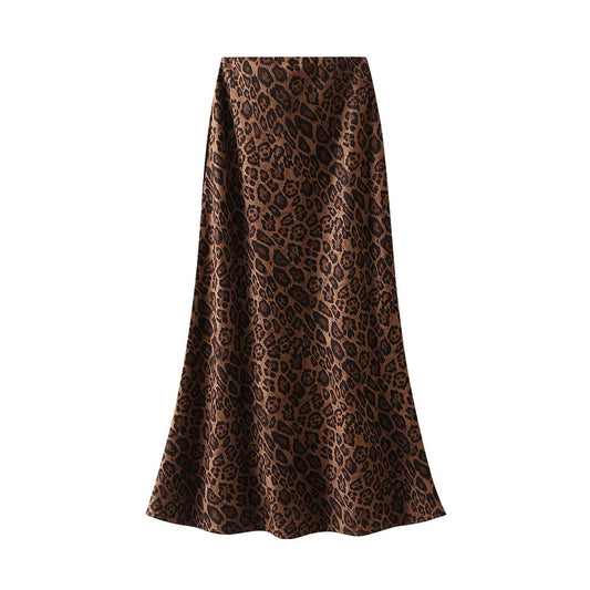 Leopard Print Women Autumn Winter High Waist Slimming Fishtail Skirt Mid Length One Step Skirt