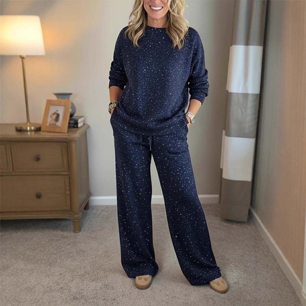 Women Festival Shiny Pant Two Piece Set
