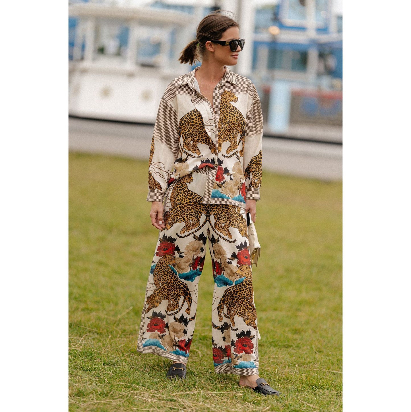 Autumn Winter Long Sleeved Casual Vacation Two Piece Set Loose Printed Pocket Solid Suit