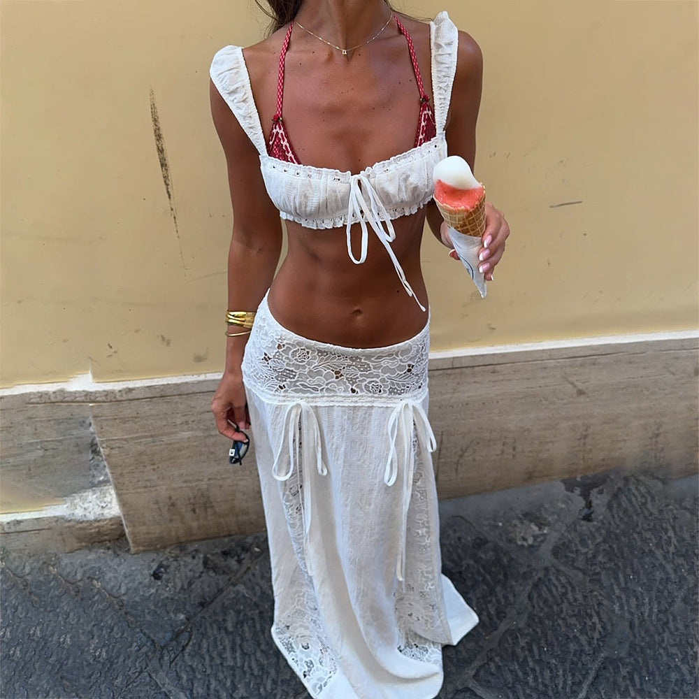 Ensemble jupe de plage sexy unie pour femme