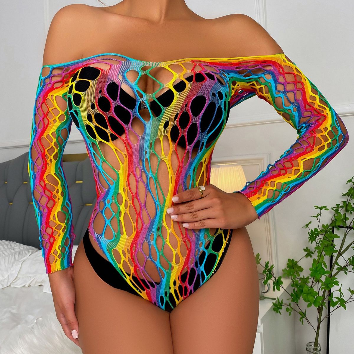 Sexy Underwear Hip Skirt Rainbow Color Fishnet Clothes