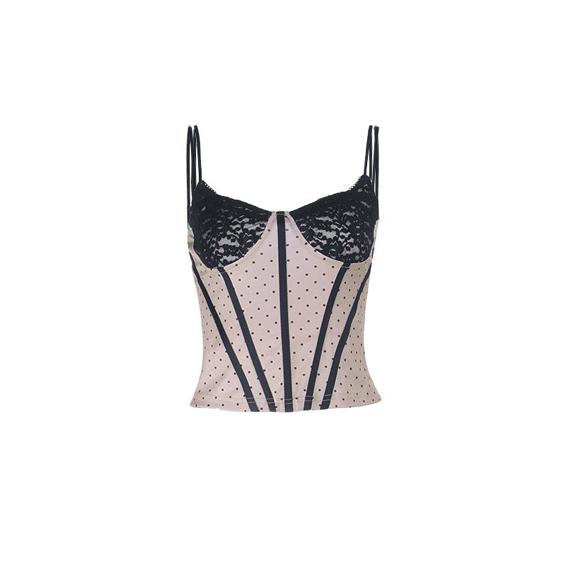 Chaleco de verano para mujer, con lunares, que estiliza la cintura, de encaje, que combina con todo