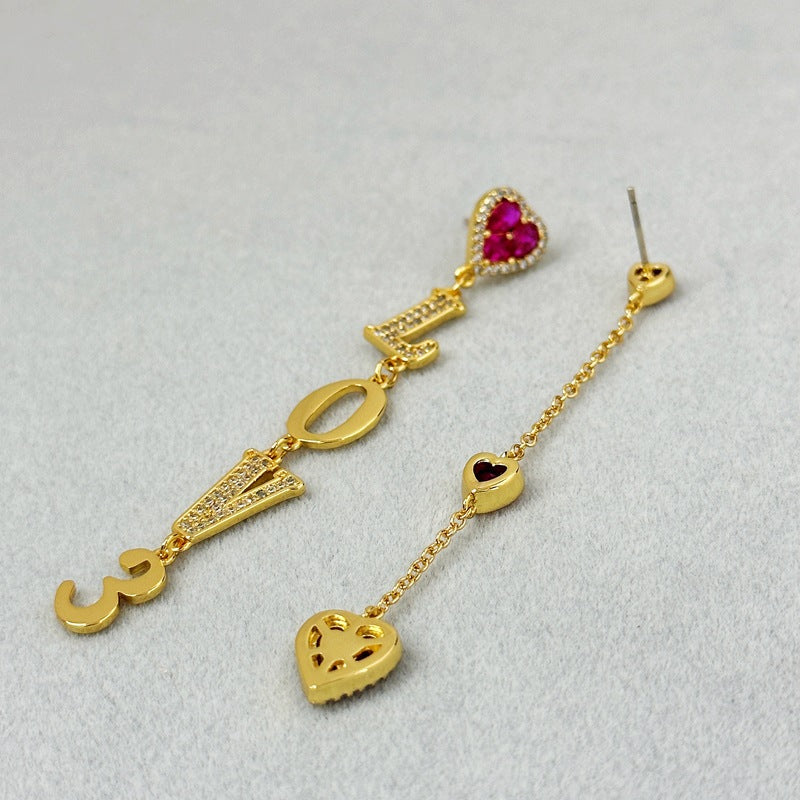 Special Interest Design Asymmetric Love Zircon Earrings Romantic Aura Sweet High Grade Earrings - Wanita Store
