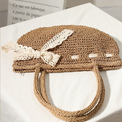 Bow Woven Bag Shoulder Hand Woven Straw Bag Seaside Vacation Beach Bag Women Bag - Wanita Store