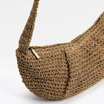 Casual Crossbody Straw Bag Niche Dumpling Bag Woven Bag Vacation Beach Bag All Match Chest Bag - Wanita Store