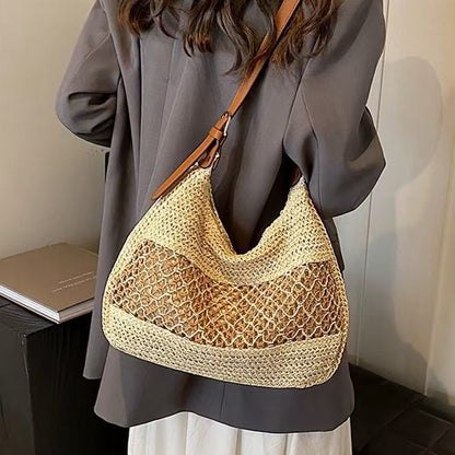 Hollow Out Cutout Underarm Straw Bag Shoulder Woven Bag Women Seaside Vacation Beach Bag All Matching Straw Bag - Wanita Store