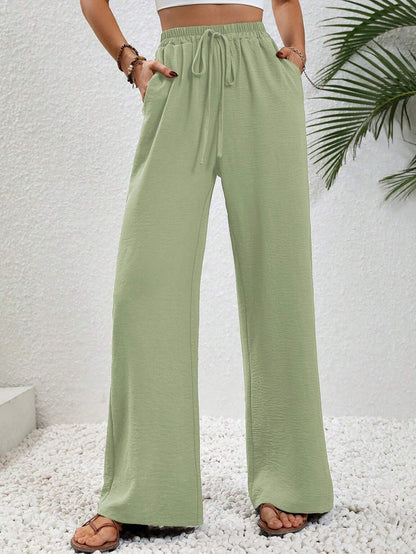 Women Clothing Spring Summer Solid Color Mop Wide Leg Pants Casual Pants - Wanita Store