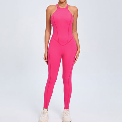 Back Buckle Yoga Jumpsuit Women Peach Hip Backless Sports Quick Drying One Piece Fitness Jumpsuit - Wanita Store