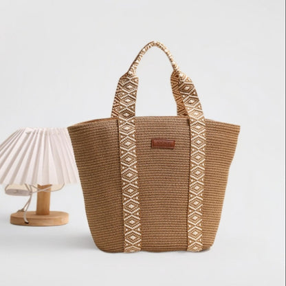 Large Capacity Tote Straw Bag Niche Hand Carrying Woven Bag Women Vacation Beach Bag Handbag - Wanita Store