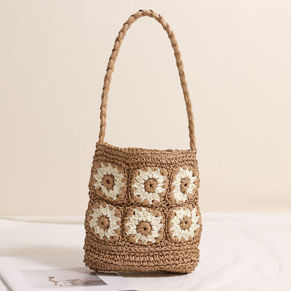 Fresh Daisy Floral Shoulder Straw Bag Hand Woven Bag Vacation Beach Bag Women Bag - Wanita Store